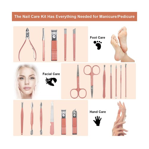 Juego de Manicura 18 en 1 Acero Inoxidable Kit de Pedicura Profesional Estuche de Cuero para Uñas - Imagen 5 de 6