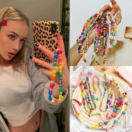 Colorful Handmade Mobile Phone Chain Smiling Beads Acrylic Beads Phone Lanyard - Zdjęcie 11 z 12