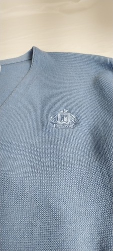 IZOD V Neck Sweater Cardigan Button Up VTG Blue Acrylic Logo Men's L - Picture 2 of 5