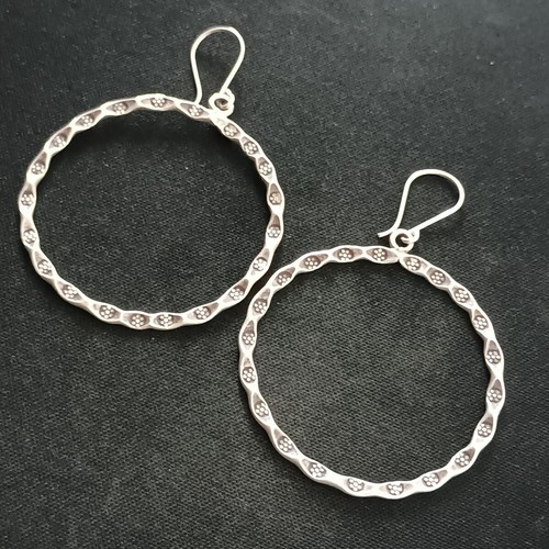 FINE SILVER EARRINGS CRAFT VINTAGE WOMEN DANGLES 10g ENGRAVED HOOP #REE73 - Picture 5 of 5