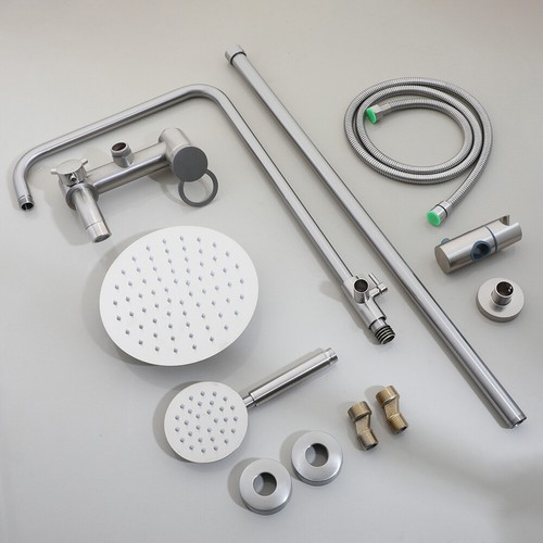 Brushed Nickel Bathroom Shower Faucet Set 8" Rain Shower Head + Hand Sprayer Tap - Bild 6 von 13