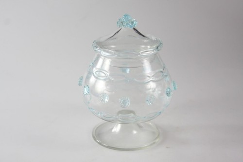 VINTAGE MURANO LIGHT BLUE ART GLASS LIDDED VASE - Foto 9 di 12