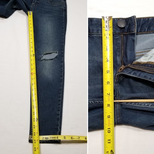 Free People Women Sz 25 Blue Skinny Jeans Dark Wash Destroyed Busted Knee Strech - Picture 7 of 11