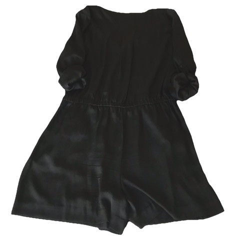 Loft Romper Shorts Black Roll Tab Sleeve Elastic Waist Size L Pocket - Picture 13 of 17