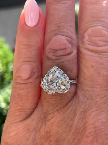 GIA shy 4.0ctw HEART Shaped Diamond Halo Estate Vintage Engagement Platinum Ring - Picture 12 of 13