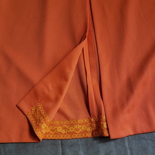 Vintage Orange Polyester Long Sleeve Ruffle Maxi Dress L - Picture 10 of 12