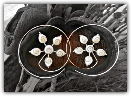 Orecchini a spirale argento sterling chic 92,5 fatti a mano conchiglie occhi Shiva cerchi da donna - Foto 23 di 32