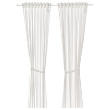 IKEA Lenda Curtains Tab Panels With Tie LENDA white, Curtains with tie backs, 1