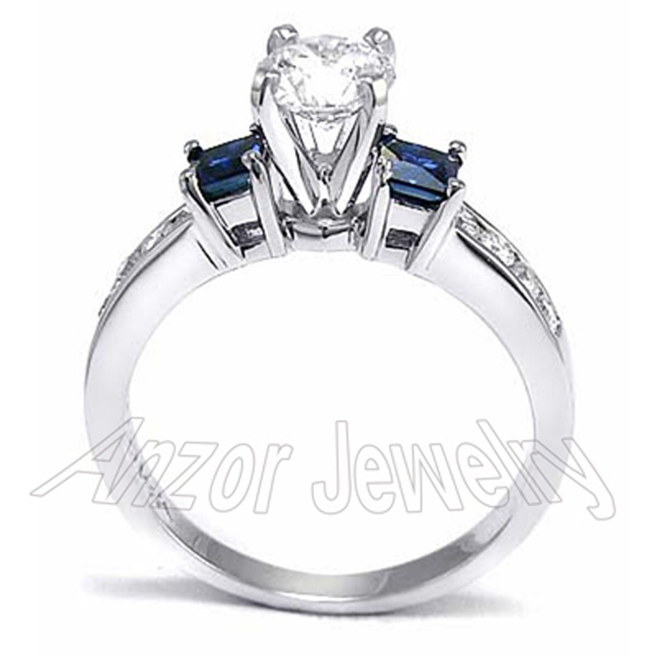 Platinum Genuine Princess Cut Sapphire and Round Diamond Ring eBay