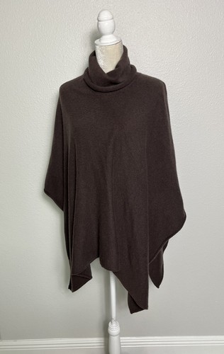 Inhabit 100% Cashmere Turtleneck Poncho Cape Shawl Sweater Brown Oversized S - Picture 3 of 11