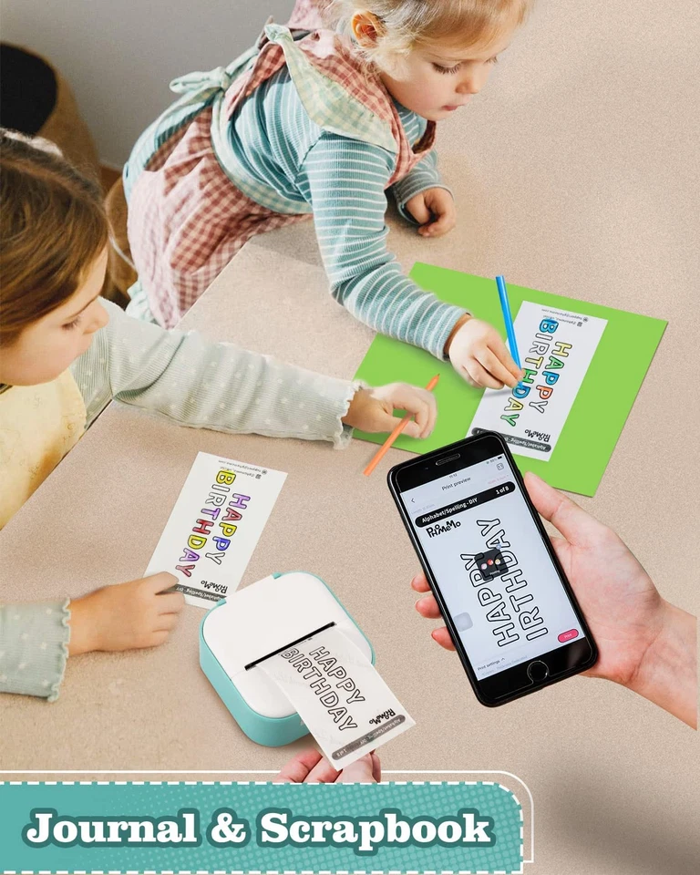 Mini Stampante per Etichette T02, Piccola Stampante Portatile Con 3 Rotoli Di Ca - Immagine 3 di 4