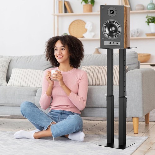 Adjustable Height Speaker Stands for Home Theater – 110lbs Capacity Black Pair - Picture 7 of 9