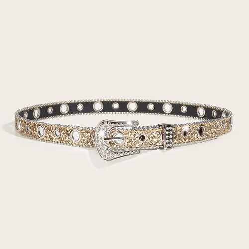 Rhinestone Studded Belt Bling Diamond Crystal Waist Strap Rivet Eyelet Belt / * - Picture 14 of 16