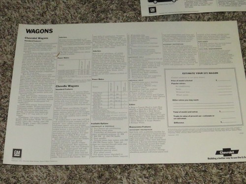 1971, 72, 73 Chevrolet Wagon Dealer Sales Brochure/Poster Lot (3) 11x17 - Bild 11 von 12