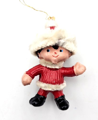 Vintage Weihnachtsfigur Ornament Elfe winkt