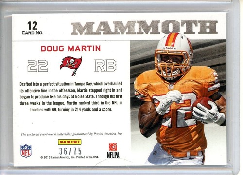 Panini Playbook Mammoth Doug Martin 2013 36/75 #12 - Imagen 2 de 2