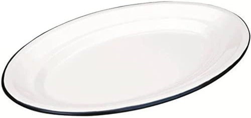 IBILI Plate Blanca Oval 35x24 cm of Enamelled Steel, White/Blue, 35 x 24 x 9 cm - 第 1/1 張圖片