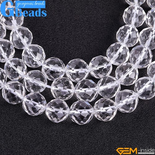Natural Grade AAA White Clear Crystal Rock Quartz Faceted Round Beads Strand 15" - Picture 36 of 72