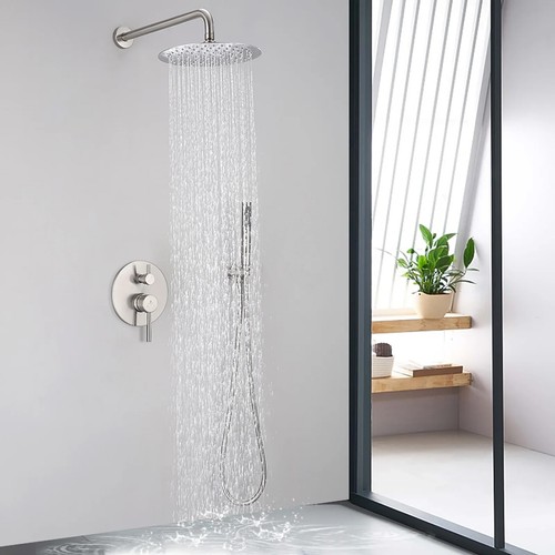 HOMELODY Shower Faucet Set with Valve Brushed Nickel 10" Rainfall BRUSHED NICKEL - Picture 1 of 9