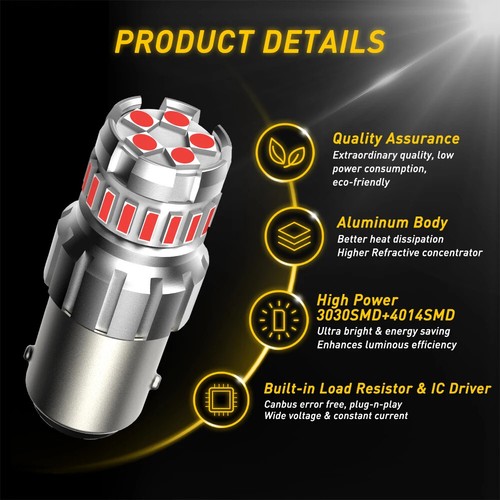 P21W BA15S LED Red 1156 7506 BAY15D 1157 P21/5W LED Bulbs Car Lights - Picture 12 of 17