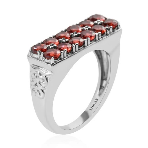 Ring 12 Stone: Natural Red Mozambique Garnet in 316L Stainless Steel Size 6 NEW - Picture 3 of 6