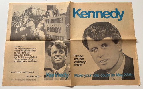 ROBERT F. KENNEDY SR 1968 CAMPAÑA PRESIDENCIAL PARACHOQUES PEGATINA/PERIÓDICO-OREGÓN - Imagen 3 de 7