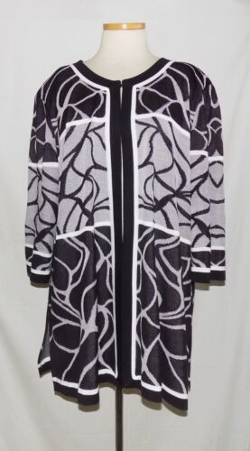 Misook Black/Gray/White Abstract Print 1-Hook Knit Cardigan Topper Jacket 2X