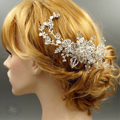 Bridal Hair Comb Pearl Crystal Wedding Jewelry Headpiece Accessory 00655 Silver