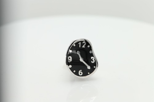 DALI Melting Clock Art Inspired Ring Sterling Silver Black Enamel finger size7.5 - Picture 4 of 6