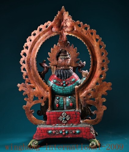Tibetan Buddhism copper painted inlay Gem turquoise Elephant Jambhala statue - Picture 8 of 9