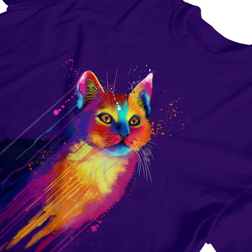 1 T-Shirt Kinder Mädchen Aquarell abstrakt Katze - Bild 3 von 15