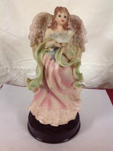 Angel With Dove Figurine On Mahogany Wood Base 9 Inches Tall Polyresin Ebay