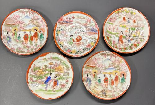 Juego de 5 platillos vintage de porcelana pintados a mano para niñas geishas hechos en Japón - Imagen 3 de 10