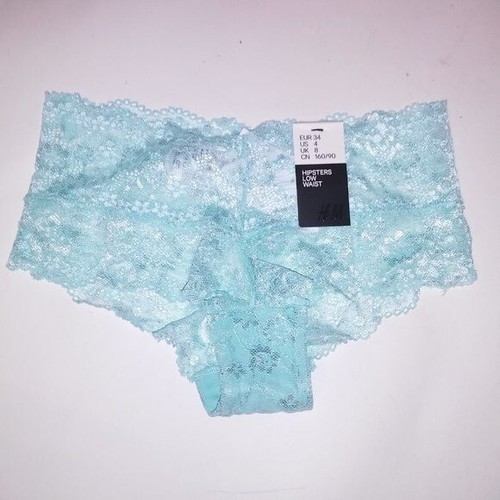 H&M Panty Size 4 Hipster Low Waist Light Blue Allover Lace New - Picture 8 of 9