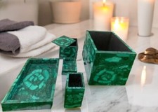 Set of 5 pcs Malachite Stone Bathroom Set Luxury Bath Accessories Interior Decor