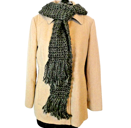 Black White Scarf 79x6 Long Goth Chunky Handmade Crochet Knit Warm Winter Gift - Picture 3 of 9