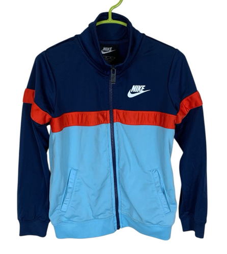 Boy's Nike Blue Striped Long Sleeve Full Zip High Neck Athletic Jacket Size M - Picture 1 of 6