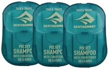 Sea to Summit Pocket Shampoo Conditioner (3-Pack) Dry Backpack Travel 50 Leaves