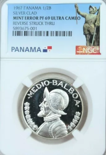 1967 PANAMA SILVER 1/2 BALBOA 1/2B NGC PF 69 ULTRA CAMEO MINT ERROR TOP POP
