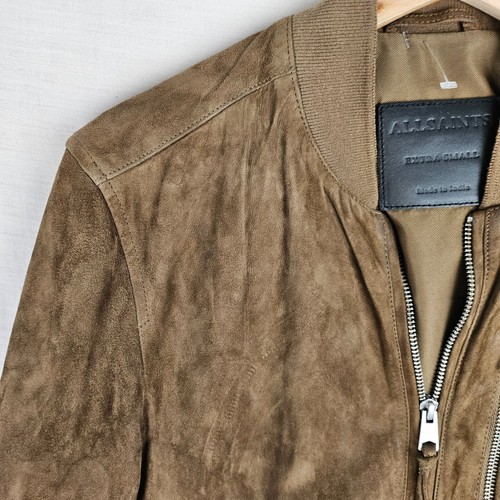 All Saints Mens Brown Suede Kemble Bomber Jacket XS - Picture 2 of 19