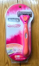 SCHICK QUATTRO FOR WOMEN RAZOR HANDLE WITH 2 CARTRIDGES & SHOWER HANGER