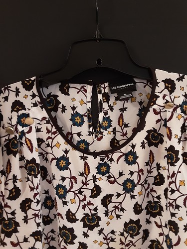 Blusa Top Liz Claiborne XL Manga Larga Negra, Azul, Dorada Floral - Imagen 7 de 9