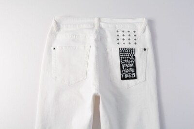 NEW KSUBI Men's Solid White Embroidered Skinny Jeans High Street