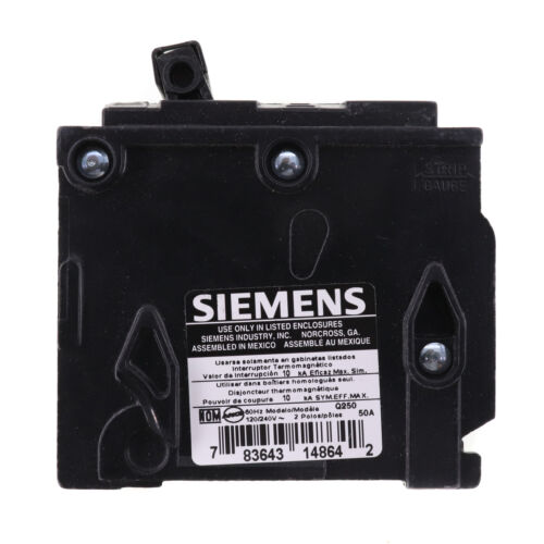 INTERRUPTOR DE CIRCUITO QP SNAP-IN SIEMENS Q250, 2 POLOS, 120/240VAC, 10KAIC, 50 AMPERIOS - Imagen 2 de 3