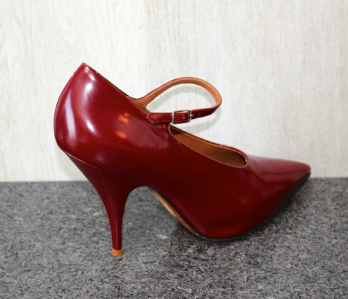 NIB CELINE PARIS Burgundy Mary Jane Leather Pumps Shoes 39.5 - Picture 8 of 11