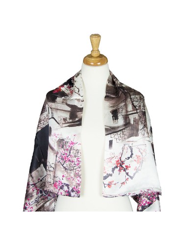 Cherry Blossom Mulberry Satin Silk Women Square Scarf - Picture 3 of 6