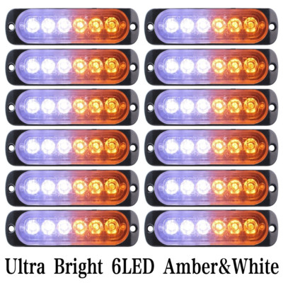 24x 6-LED Yellow Amber Light Flash Urgency Car Auto Warning Strobe Flashing Lamp