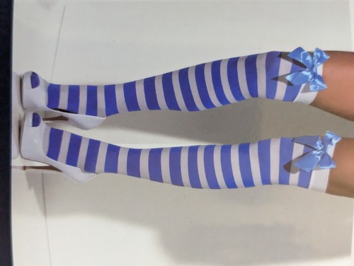 Blau und weiß Hold-Ups Strümpfe + Schleifen Seemann nautisch Damen sexy Kostüm - Bild 5 von 16