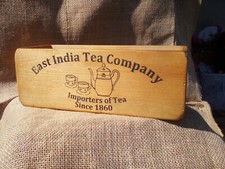 Wooden East India Tea Co storage box in a light oak finish. Size 28 x 10 cm.