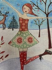 giclee needlepoint canvas WINTER SKATER